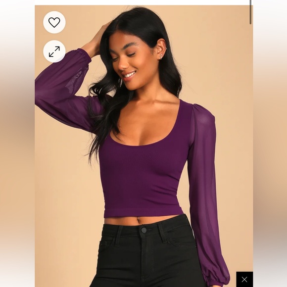 Free Peoople Plum Purple Balloon Sleeve Crop Top - Picture 1 of 4